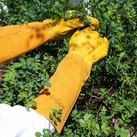 Thorn Proof Gardening Gloves For Men And Women With Thick Cowhide Leather Long Forearm Gauntlets Puncture Resistant Rose Pruning Gloves For Cacti And Blackberries Great For Yard Work Yellow X Large