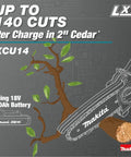 18V LXT Brushless Cordless 6 Inch Pruning Saw for Yard Work cutting cedar branch, shows tool-free chain adjustment.