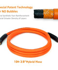 Built Damn Tough 3/8 Inch By 10 Ft Hybrid Air Compressor Hose Kit with solid brass quick connects and flexible orange tubing.