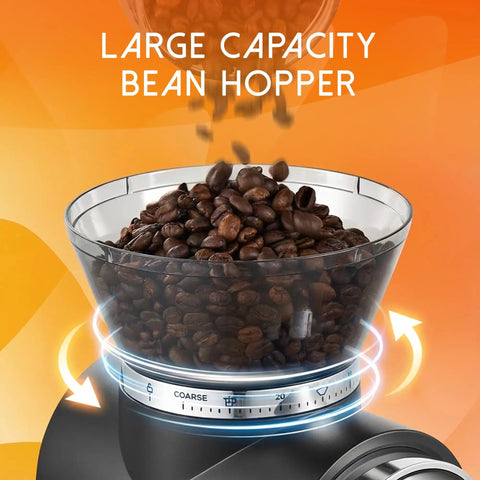 Conical Burr Coffee Grinder Electric For Home Use with stainless steel burrs and large capacity bean hopper
