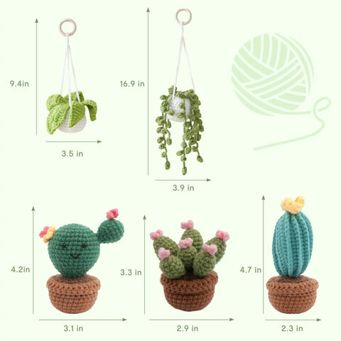 Beginner Crochet Plant Kit No Water Mini Succulent Garden With Five Amigurumi Plants DIY Crochet Starter Kit displayed
