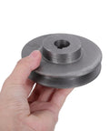 Solid Cast Metal Single Groove V Belt Pulley With 19mm Bore for air compressor, held in hand, showcasing durable design.