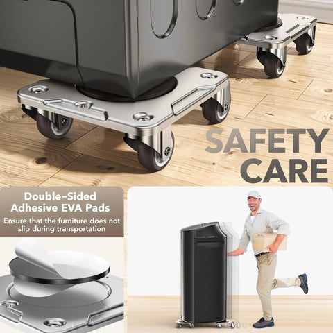 Heavy Duty Furniture Movers With 5 Wheels, 360 Degree Rotatable Universal Casters For Easy Moving, Carbon Steel Dolly Panel Max Load 1100Lbs, showing double-sided adhesive EVA pads.