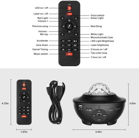 Remote and speaker detail of Star Projector With Bluetooth Speaker And App Control For Bedroom Night Light, Starry Sky Projector