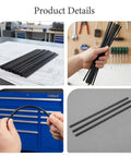 Black Plastic Welding Rods Set 100 Pcs Pro Grade Polypropylene 7.87 Inch Flexible and Durable for Car Bumpers and Kayak Repairs Easy DIY Weld Kit with Nearly Invisible Seam Finish, black PP rods shown stacked and bent