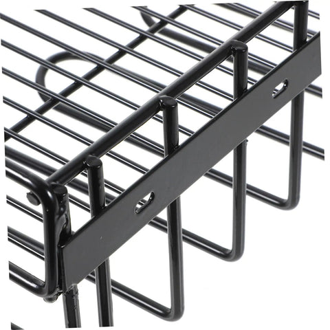Close-up of Hella Durable Power Tool Organizer Wall Mount Drill Stand, matte black metal lattice design features.