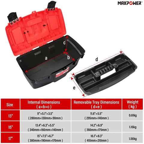 Open Portable Tool Box Set 3 Pack With Removable Tray For Garage And Workshop Organization 13 Inch 15 Inch And 17 Inch