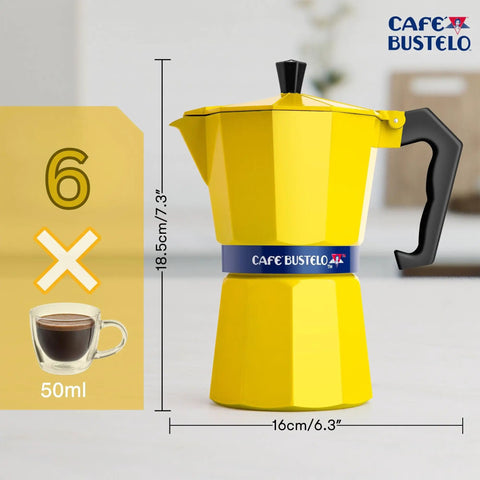 Bold Yellow Stovetop Moka Pot Espresso Maker 300 Ml Cup for Home Barista Quality Coffee Percolator Durable Aluminum
