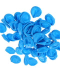 Bulk Pack Of 100 Blue Nitrile Finger Sleeves Offering Antistatic Barrier For Dirty Jobs And Cleanrooms Plus Snug Healing Guards scattered on a white background.