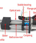 400mm Travel CNC Linear Stage Actuator With 1605 Ball Screw Double Optical Axis Rails Nema23 Stepper Motor front view