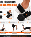 Dumbbell Foot Attachment For Glute Kickbacks And Hamstring Curls with adjustable ankle strap on shoe in use for leg exercise
