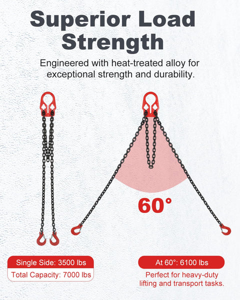 WENHUALI lifting chains with red grab hooks, 5/16 in x 10 ft dual-leg steel chain sling for heavy lifting