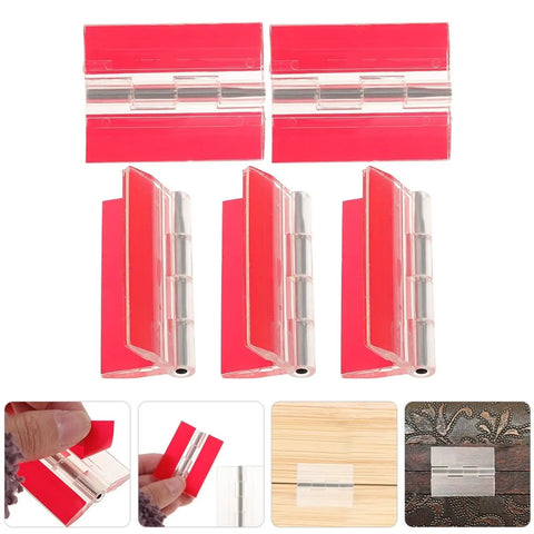 5Pcs Transparent Self Adhesive Cabinet Hinges For Small Boxes And Piano Lids Foldable Replacement Hinges shown in five-piece set