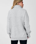 Back view of Womens Quarter Zip Sweatshirt With Oversized Hood Light Gray Cozy Lounge Essential Relaxed Fit Everyday Wear Size Small