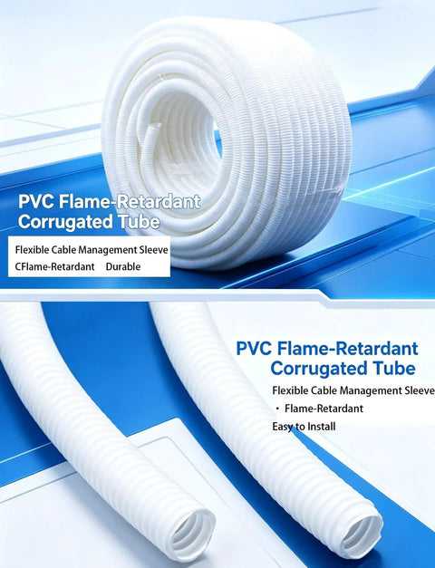 Top Shelf Heavy Duty Pvc Corrugated Industrial Electrical Conduit Flexible Wire Cable Protector Tube With Flame Retardant Coating on blue background