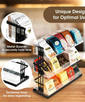 Three Tier Tea Bag Organizer With Clear Acrylic Compartments And Black Steel Frame Holds 15 Compartments For Coffee Station Storage On Countertop Or In Cabinet Great For Office And Kitchen, displayed with tea bags and sectional trays