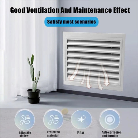 Smooth 39 Inch Aluminum Louvered Ceiling Vent Covers For No Sweat HVAC Air Return Installation in wall with plants nearby.