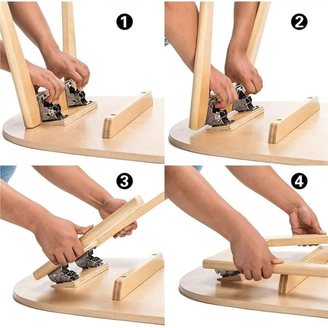 Hands installing Dang Sturdy Foldable Hinges For Coffee Tables And Wooden Stools 90 Degree Self Locking Hardware.