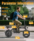 Foldable Electric Bike For Adults And Teens With 1200W Peak Motor Up To 25 MPH 45 Mile Pedal Assist Range dimensions display