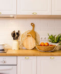 Kitchen cabinets with 12 Pack 3 Inch Brushed Brass Cabinet Drawer Pulls Cup Style Handles For Kitchen Hardware installed.