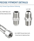 Top Shelf Heavy Duty 1/4 In X 40 In Stainless Steel Air Compressor Jumper Hose with connectors showcasing precise fitment details.