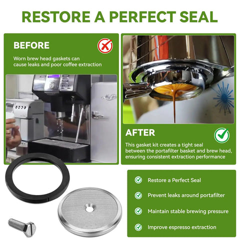 Espresso Machine Group Head Gasket Repair Kit Stop Leaks And Keep Your Espresso Setup Running Smooth Like A Pro Replacement Gasket For Nuova Simonelli Oscar Oscar II Musica Appia And Appia II Espresso Machines black gasket, screen, and screw