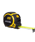 Beefed Up Heavy Duty 25 Foot Contractor TS Wide Blade Tape Measure With Backside Print And Manual Lock with yellow markings