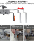 No Sweat Drawer Front Installation Clamps With Quick Release Bow Clips One Click Locking System, showing adjustable thickness for effective cabinet alignment.