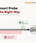 Diagram showing insertion guide for Second Gen Needle Probe For ProTemp S1 And ProTemp 2 Plus Wireless Meat Thermometer.