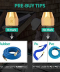 Comparison of hose ends and compatibility with rubber, PU, and PVC hoses, featuring Two Pack Premium Solid Brass Pneumatic Reusable Hose End Repair Fittings With 3/8 Barb For 3/8 Inch ID Rubber Air Hose And 1/4 NPT Durable Corrosion Resistant Build For Quick DIY Repairs And Custom Lengths Save Money.