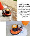 Heavy Duty 17 Inch Floor And Carpet Buffer Machine Workhorse With 2.0 HP Motor 175 RPM 3.4 Gallon Water Tank in use on concrete