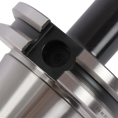 Close up of Pro Grade Cat40 Er11 Collet Chuck Tool Holder showcasing precision grip features and 4 inch extended design.