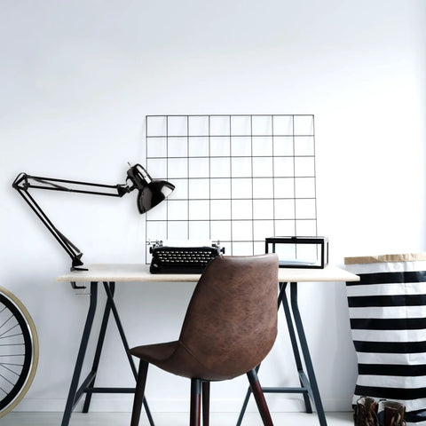 32 Inch Swing Arm Clamp On Desk Lamp Black Finish With LED Bulb Included on modern office desk with brown chair