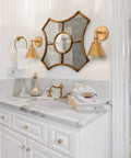 Gold Wall Sconce With Retro Chic Vintage Brass Finish Mid Century Modern Design Wall Mounted Light Fixture in bathroom