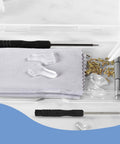 No Sweat Gold Eyeglass Repair Tool Kit With Heavy Duty Screwdriver Set Loaded With Tiny Screws, air cushion pads, and microfiber cloth.