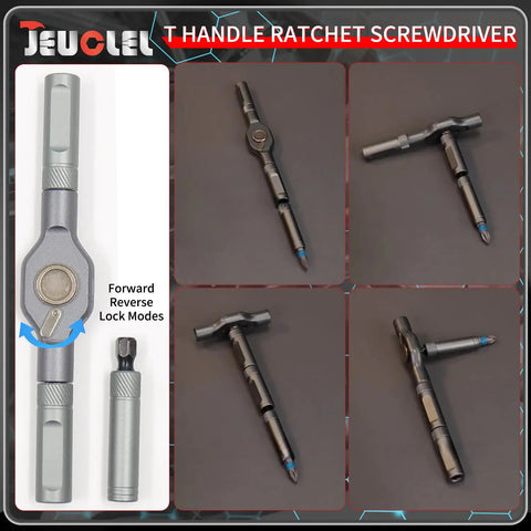 Huge Hit 33 in 1 Magnetic Screwdriver Set With Multi Bit Ratcheting Tool, Ergonomic T Handle Driver Featuring Long And Short Bits For PH Torx Hex PZ And More Ultimate Handyman Kit. Aluminum ratchet screwdriver with forward reverse lock modes