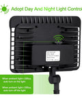 150W LED Flood Light With Dusk To Dawn Sensor, IP65 back view showing adjustable knuckle mount and sensor details.