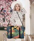 Woman holding Alligator Pattern Travel Duffel Bag For Men And Women Waterproof Gym Bag Carry On Weekender Overnight Foldable 18L Capacity Durable Sports Bag