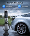 Portable Electric Car Charger For Level 1 And Level 2 EVs J1772 Compatible in use by a car in outdoor setting
