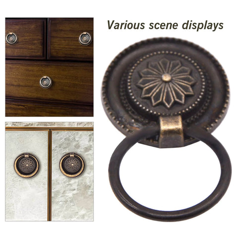Antique Round Drawer Pulls Vintage Style Knobs for Furniture Cabinet Cupboard Dresser Bronze Finish Zinc Alloy 8 Pieces