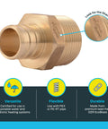Three Quarter Inch Brass Crimp MNPT Male Adapter For PEX And PE-RT Pipes To FNPT Threaded Connections Copper Plumbing Fitting