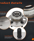 Detailed view of Rear Wheel Hub And Bearing Assembly With ABS For Acura Integra 1990-2001, Honda Civic Del Sol 1995-1997, And Honda Civic 1992-2000 4 Lug Rear Disc, OE Grade Replacement, Bolt-On Fit, Pair showcasing components like steel bolts and seal design.