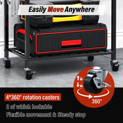 All In One Power Tool Organizer Cart With Charging Station And Wheels For Garage with lockable 360-degree casters