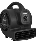 Mini Mighty Centrifugal Air Mover 138 Watt With 600 CFM for drying surfaces, black, side view with handle and control panel visible.