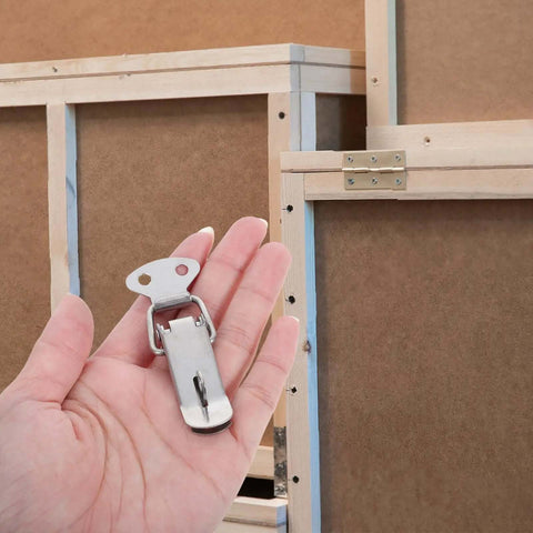 Heavy Duty Spring Loaded Toggle Latches With Screws Stainless Steel 6 Sets Perfect For Toolboxes Trucks And Cabinets Built To Last With Secure Spring Release Locks That Hold Tight No Matter The Trip. stainless steel latch on wood frame
