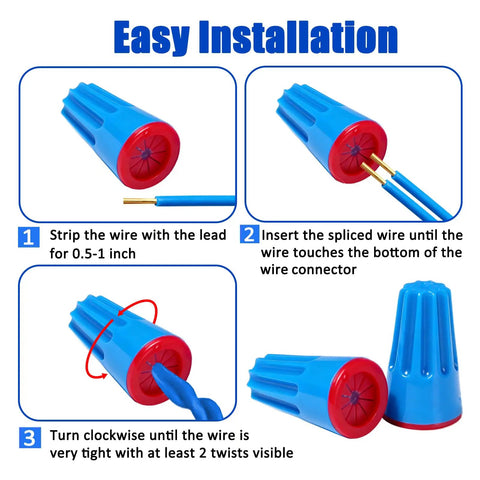 Installation guide for 15 Pieces Waterproof Wire Connectors 22AWG To 14AWG outdoor seal twist nuts caps cable terminal.