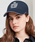 Woman wearing No Crying On The Yacht Baseball Hat For Dad Navy Adjustable Strap Cap With Clean Fit