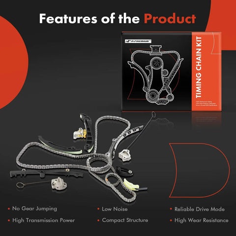 Engine Timing Chain Kit With Tensioner And Guide For Mopar V6 3.2L And 3.6L showcasing components and packaging