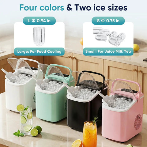 Countertop Ice Maker With Portable Handle And Ice Basket, Delivers Up To 26 Lbs Of Ice Per Day, four colors, two ice sizes