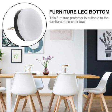 Furniture leg bottom with 40 Piece Brown Round No Slip Floor Protectors for Chair and Table Legs in a dining room setting.